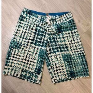 Mossimo Supply Co Mens Houndstooth Swim Trunks Teal White Blue Drawstring